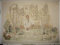 55604 Afbeelding van de door Toon Ninaber van Eyben in 1942 vervaardigde wandschildering in het Organisch Chemisch ...